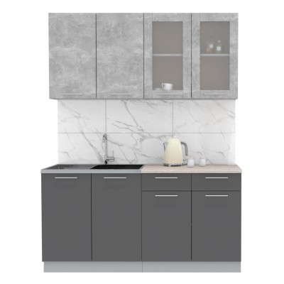 Кухонный гарнитур Мила 1,6 м (Бетон/Антрацит) фабрика Интерлиния Кухонный гарнитур Мила 1,6 м (Бетон/Антрацит) фабрика Интерлиния