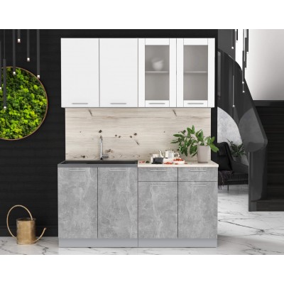 Кухонный гарнитур Мила 1,6 м (Белый Платинум/Бетон) фабрика Интерлиния Кухонный гарнитур Мила 1,6 м (Белый Платинум/Бетон) фабрика Интерлиния