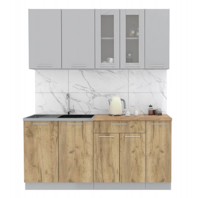 Кухонный гарнитур Мила 1,7 м (Серебро/Дуб золотой) фабрика Интерлиния Кухонный гарнитур Мила 1,7 м (Серебро/Дуб золотой) фабрика Интерлиния