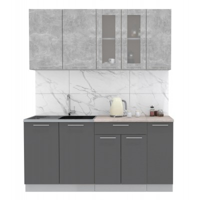 Кухонный гарнитур Мила 1,7 м (Бетон/Антрацит) фабрика Интерлиния Кухонный гарнитур Мила 1,7 м (Бетон/Антрацит) фабрика Интерлиния