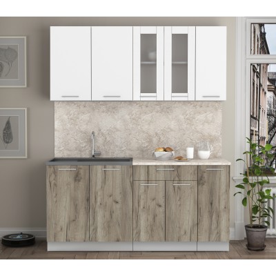 Кухонный гарнитур Мила 1,7 м (Белый Платинум/Дуб серый) фабрика Интерлиния Кухонный гарнитур Мила 1,7 м (Белый Платинум/Дуб серый) фабрика Интерлиния