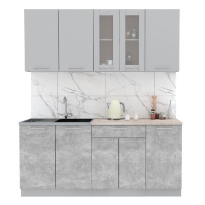 Кухонный гарнитур Мила 1,8 м (Серебро/Бетон) фабрика Интерлиния Кухонный гарнитур Мила 1,8 м (Серебро/Бетон) фабрика Интерлиния