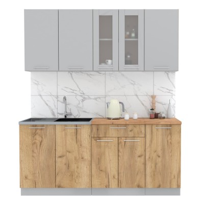 Кухонный гарнитур Мила 1,8 м (Серебро/Дуб золотой) фабрика Интерлиния Кухонный гарнитур Мила 1,8 м (Серебро/Дуб золотой) фабрика Интерлиния