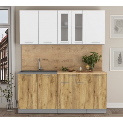 Кухонный гарнитур Мила 1,8 м (Белый Платинум/Дуб золотой) фабрика Интерлиния Кухонный гарнитур Мила 1,8 м (Белый Платинум/Дуб золотой) фабрика Интерлиния