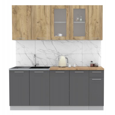 Кухонный гарнитур Мила 1,9 м (Дуб золотой/Антрацит) фабрика Интерлиния Кухонный гарнитур Мила 1,9 м (Дуб золотой/Антрацит) фабрика Интерлиния