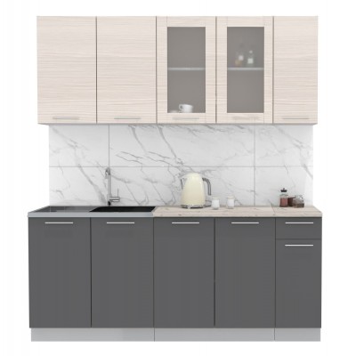 Кухонный гарнитур Мила 1,9 м (Вудлайн кремовый/Антрацит) фабрика Интерлиния Кухонный гарнитур Мила 1,9 м (Вудлайн кремовый/Антрацит) фабрика Интерлиния