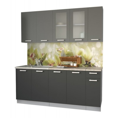 Кухонный гарнитур Мила 1,9 м (Серебро/Антрацит) фабрика Интерлиния Кухонный гарнитур Мила 1,9 м (Серебро/Антрацит) фабрика Интерлиния