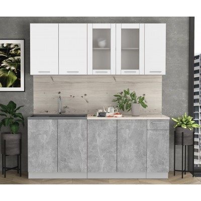 Кухонный гарнитур Мила 1,9 м (Белый Платинум/Бетон) фабрика Интерлиния Кухонный гарнитур Мила 1,9 м (Белый Платинум/Бетон) фабрика Интерлиния