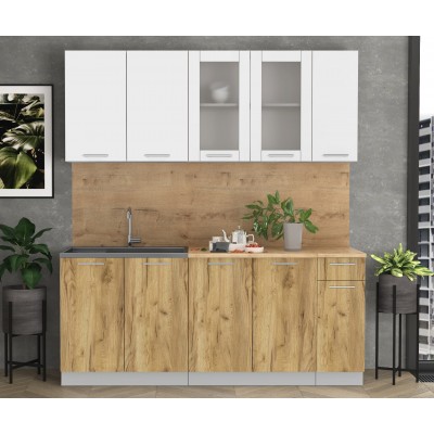 Кухонный гарнитур Мила 1,9 м (Белый Платинум/Дуб золотой) фабрика Интерлиния Кухонный гарнитур Мила 1,9 м (Белый Платинум/Дуб золотой) фабрика Интерлиния