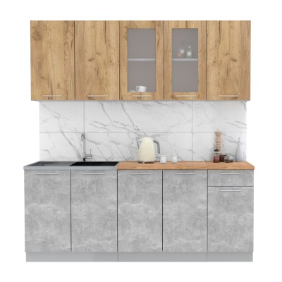 Кухонный гарнитур Мила 2,0 м (Дуб золотой/Бетон) фабрика Интерлиния Кухонный гарнитур Мила 2,0 м (Дуб золотой/Бетон) фабрика Интерлиния