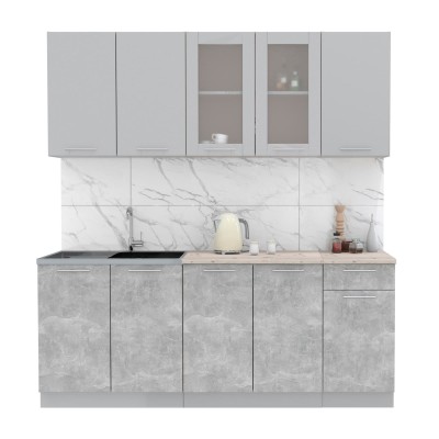 Кухонный гарнитур Мила 2,0 м (Серебро/Бетон) фабрика Интерлиния Кухонный гарнитур Мила 2,0 м (Серебро/Бетон) фабрика Интерлиния