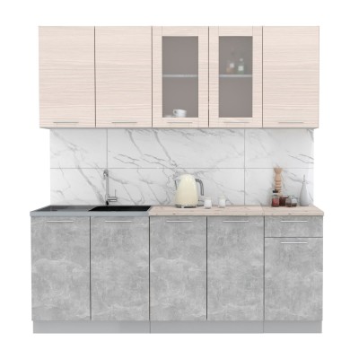 Кухонный гарнитур Мила 2,0 м (Вудлайн кремовый/Бетон) фабрика Интерлиния Кухонный гарнитур Мила 2,0 м (Вудлайн кремовый/Бетон) фабрика Интерлиния