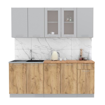 Кухонный гарнитур Мила 2,0 м (Серебро/Дуб золотой) фабрика Интерлиния Кухонный гарнитур Мила 2,0 м (Серебро/Дуб золотой) фабрика Интерлиния