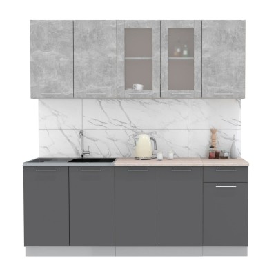 Кухонный гарнитур Мила 2,0 м (Бетон/Антрацит) фабрика Интерлиния Кухонный гарнитур Мила 2,0 м (Бетон/Антрацит) фабрика Интерлиния