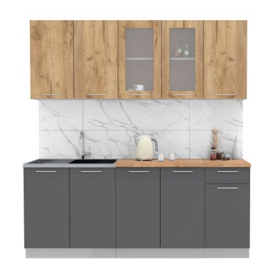 Кухонный гарнитур Мила 2,0 м (Дуб золотой/Антрацит) фабрика Интерлиния Кухонный гарнитур Мила 2,0 м (Дуб золотой/Антрацит) фабрика Интерлиния