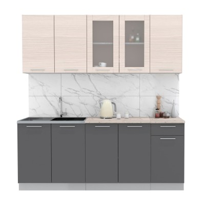 Кухонный гарнитур Мила 2,0 м (Вудлайн кремовый/Антрацит) фабрика Интерлиния Кухонный гарнитур Мила 2,0 м (Вудлайн кремовый/Антрацит) фабрика Интерлиния