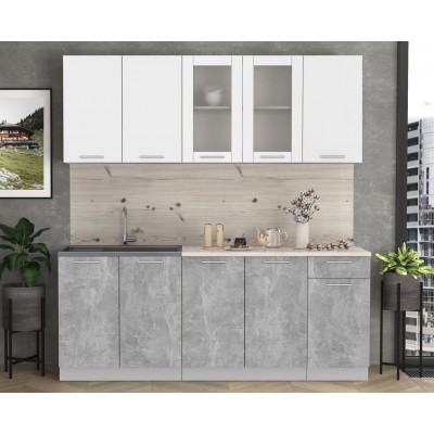 Кухонный гарнитур Мила 2,0 м (Белый Платинум/Бетон) фабрика Интерлиния Кухонный гарнитур Мила 2,0 м (Белый Платинум/Бетон) фабрика Интерлиния