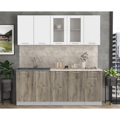 Кухонный гарнитур Мила 2,0 м (Белый Платинум/Дуб серый) фабрика Интерлиния Кухонный гарнитур Мила 2,0 м (Белый Платинум/Дуб серый) фабрика Интерлиния