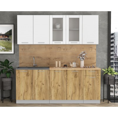 Кухонный гарнитур Мила 2,0 м (Белый Платинум/Дуб золотой) фабрика Интерлиния Кухонный гарнитур Мила 2,0 м (Белый Платинум/Дуб золотой) фабрика Интерлиния