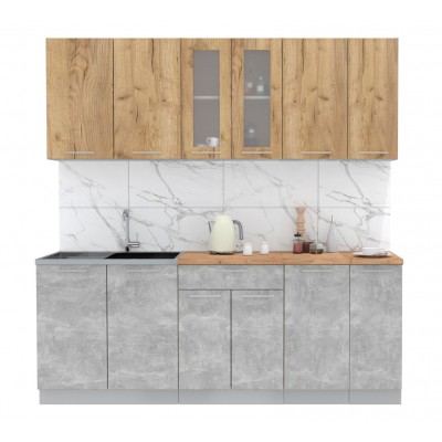 Кухонный гарнитур Мила 2,1м (Дуб золотой/Бетон) фабрика Интерлиния Кухонный гарнитур Мила 2,1м (Дуб золотой/Бетон) фабрика Интерлиния