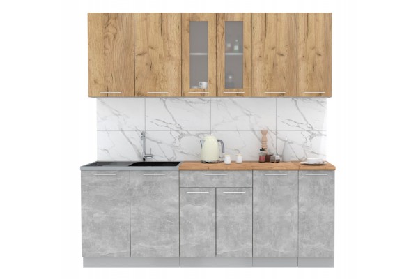 Кухонный гарнитур Мила 2,1м (Дуб золотой/Бетон) фабрика Интерлиния