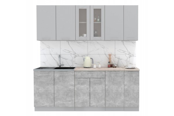 Кухонный гарнитур Мила 2,1м (Серебро/Бетон) фабрика Интерлиния