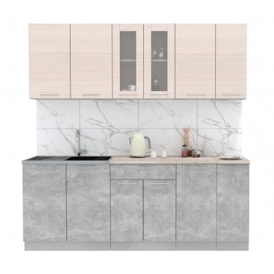 Кухонный гарнитур Мила 2,1м (Вудлайн кремовый/Бетон) фабрика Интерлиния Кухонный гарнитур Мила 2,1м (Вудлайн кремовый/Бетон) фабрика Интерлиния