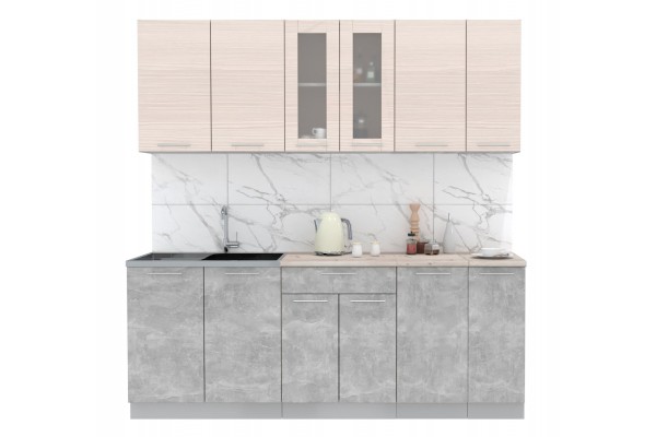 Кухонный гарнитур Мила 2,1м (Вудлайн кремовый/Бетон) фабрика Интерлиния