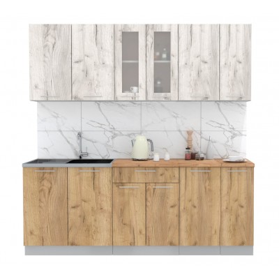 Кухонный гарнитур Мила 2,1м (Дуб белый/Дуб золотой) фабрика Интерлиния Кухонный гарнитур Мила 2,1м (Дуб белый/Дуб золотой) фабрика Интерлиния