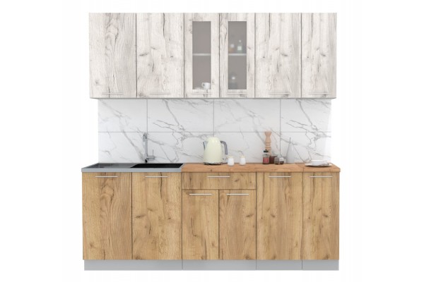 Кухонный гарнитур Мила 2,1м (Дуб белый/Дуб золотой) фабрика Интерлиния