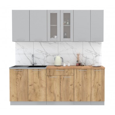 Кухонный гарнитур Мила 2,1м (Серебро/Дуб золотой) фабрика Интерлиния Кухонный гарнитур Мила 2,1м (Серебро/Дуб золотой) фабрика Интерлиния