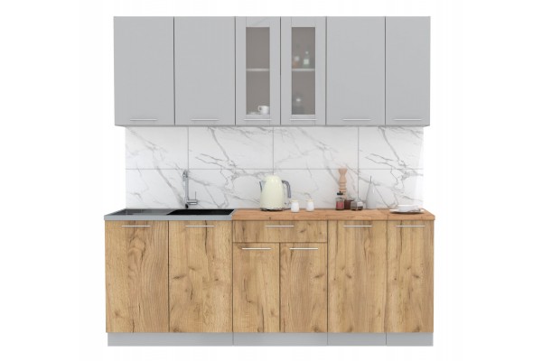 Кухонный гарнитур Мила 2,1м (Серебро/Дуб золотой) фабрика Интерлиния