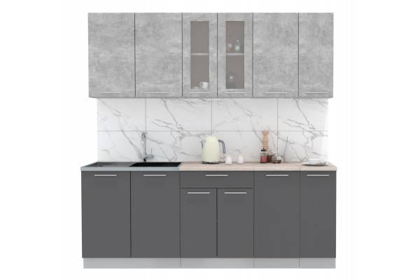 Кухонный гарнитур Мила 2,1м (Бетон/Антрацит) фабрика Интерлиния