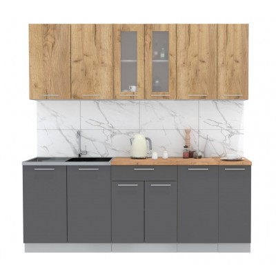 Кухонный гарнитур Мила 2,1м (Дуб золотой/Антрацит) фабрика Интерлиния Кухонный гарнитур Мила 2,1м (Дуб золотой/Антрацит) фабрика Интерлиния