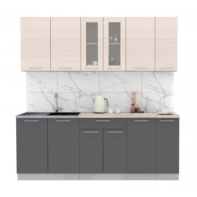 Кухонный гарнитур Мила 2,1м (Вудлайн кремовый/Антрацит) фабрика Интерлиния Кухонный гарнитур Мила 2,1м (Вудлайн кремовый/Антрацит) фабрика Интерлиния