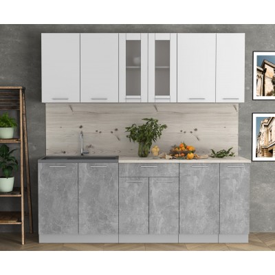 Кухонный гарнитур Мила 2,1м (Белый Платинум/Бетон) фабрика Интерлиния Кухонный гарнитур Мила 2,1м (Белый Платинум/Бетон) фабрика Интерлиния