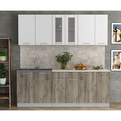 Кухонный гарнитур Мила 2,1м (Белый Платинум/Дуб серый) фабрика Интерлиния Кухонный гарнитур Мила 2,1м (Белый Платинум/Дуб серый) фабрика Интерлиния