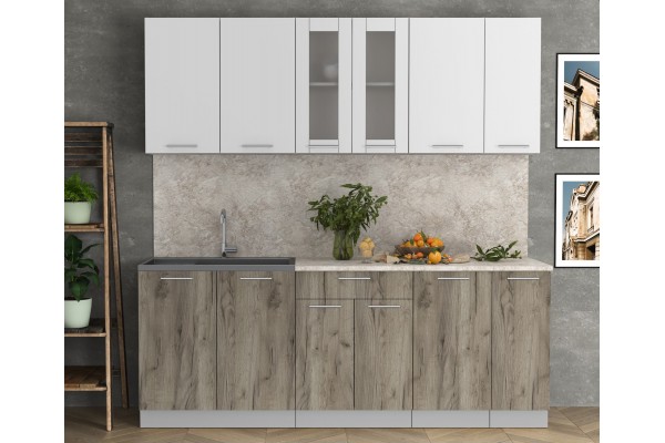 Кухонный гарнитур Мила 2,1м (Белый Платинум/Дуб серый) фабрика Интерлиния