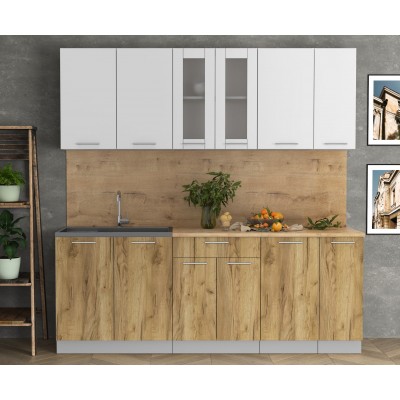 Кухонный гарнитур Мила 2,1м (Белый Платинум/Дуб золотой) фабрика Интерлиния Кухонный гарнитур Мила 2,1м (Белый Платинум/Дуб золотой) фабрика Интерлиния