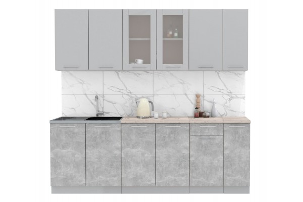 Кухонный гарнитур Мила 2,2м (Серебро/Бетон) фабрика Интерлиния