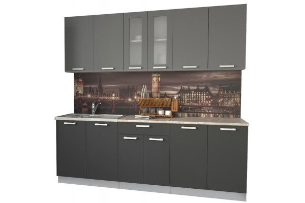 Кухонный гарнитур Мила 2,2м (Серебро/Антрацит) фабрика Интерлиния