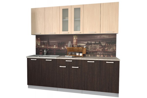 Кухонный гарнитур Мила 2,2м (Дуб молочный/Дуб венге) фабрика Интерлиния