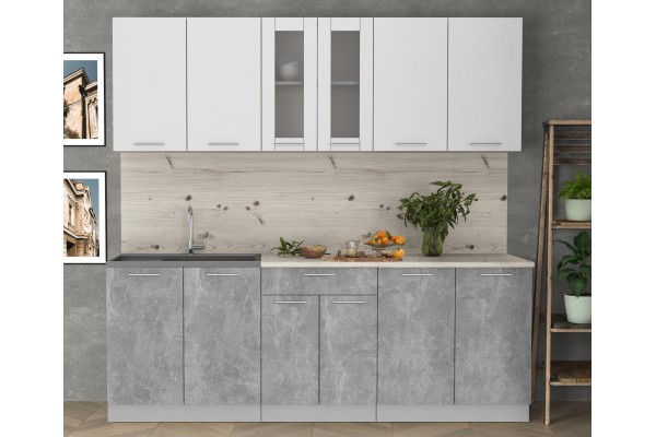 Кухонный гарнитур Мила 2,2м (Белый Платинум/Бетон) фабрика Интерлиния