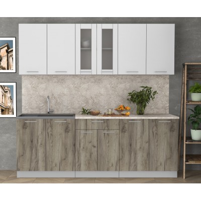 Кухонный гарнитур Мила 2,2м (Белый Платинум/Дуб серый) фабрика Интерлиния Кухонный гарнитур Мила 2,2м (Белый Платинум/Дуб серый) фабрика Интерлиния