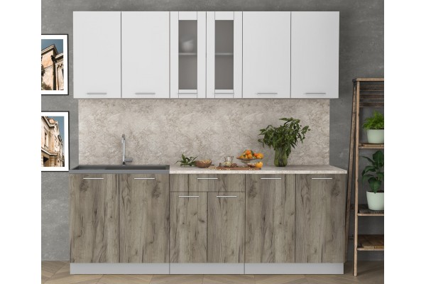 Кухонный гарнитур Мила 2,2м (Белый Платинум/Дуб серый) фабрика Интерлиния