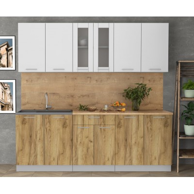 Кухонный гарнитур Мила 2,2м (Белый Платинум/Дуб золотой) фабрика Интерлиния Кухонный гарнитур Мила 2,2м (Белый Платинум/Дуб золотой) фабрика Интерлиния