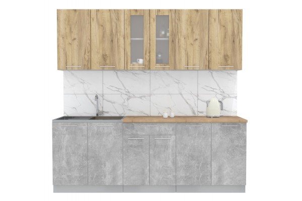 Кухонный гарнитур Мила 2,2м (Дуб золотой/Бетон) фабрика Интерлиния