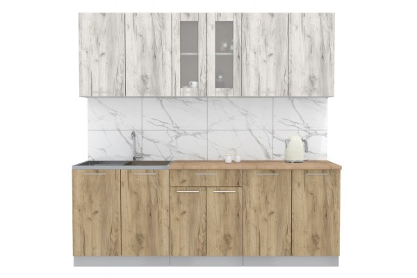 Кухонный гарнитур Мила 2,2м (Дуб белый/Дуб золотой) фабрика Интерлиния