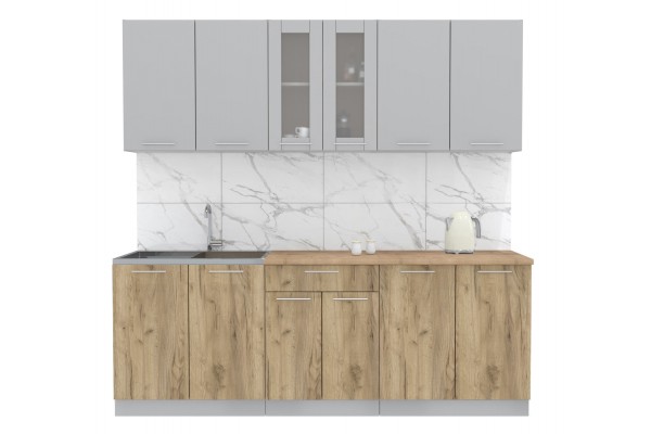 Кухонный гарнитур Мила 2,2м (Серебро/Дуб золотой) фабрика Интерлиния