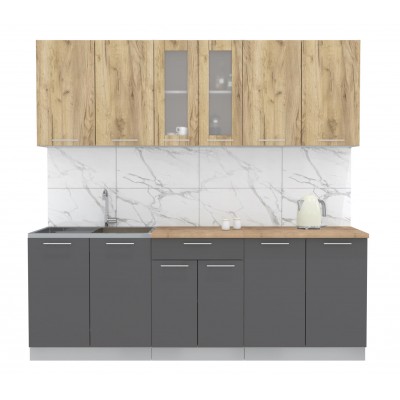 Кухонный гарнитур Мила 2,2м (Дуб золотой/Антрацит) фабрика Интерлиния Кухонный гарнитур Мила 2,2м (Дуб золотой/Антрацит) фабрика Интерлиния